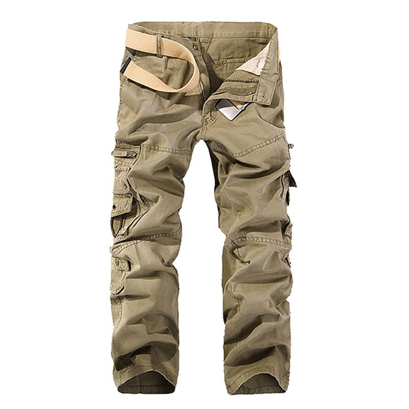 Heren Effen Kleur Multi-zakken 100% Katoen Casual Cargo Broek Outdoor Rechte Broek