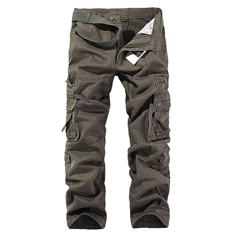 Heren Effen Kleur Multi-zakken 100% Katoen Casual Cargo Broek Outdoor Rechte Broek