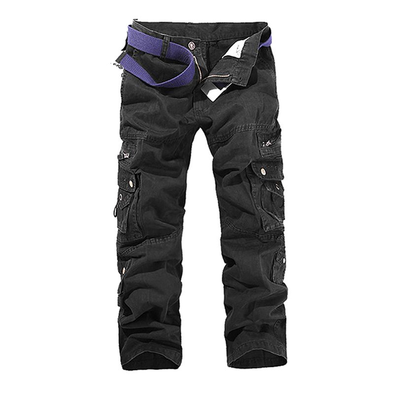 Heren Effen Kleur Multi-zakken 100% Katoen Casual Cargo Broek Outdoor Rechte Broek