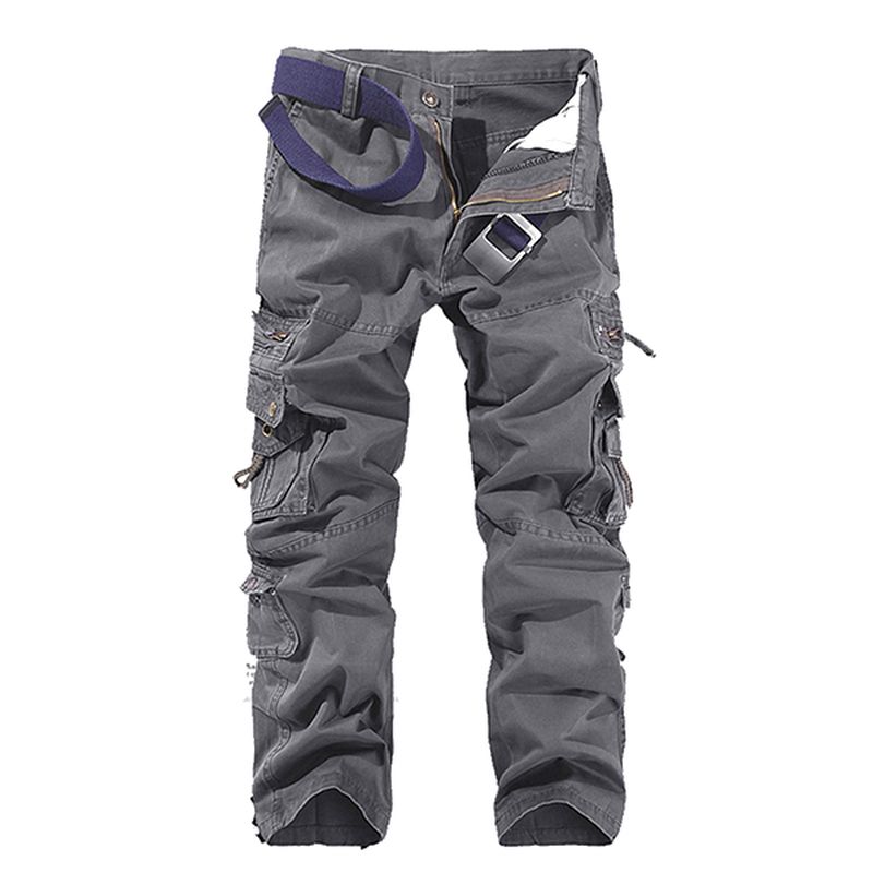 Heren Effen Kleur Multi-zakken 100% Katoen Casual Cargo Broek Outdoor Rechte Broek