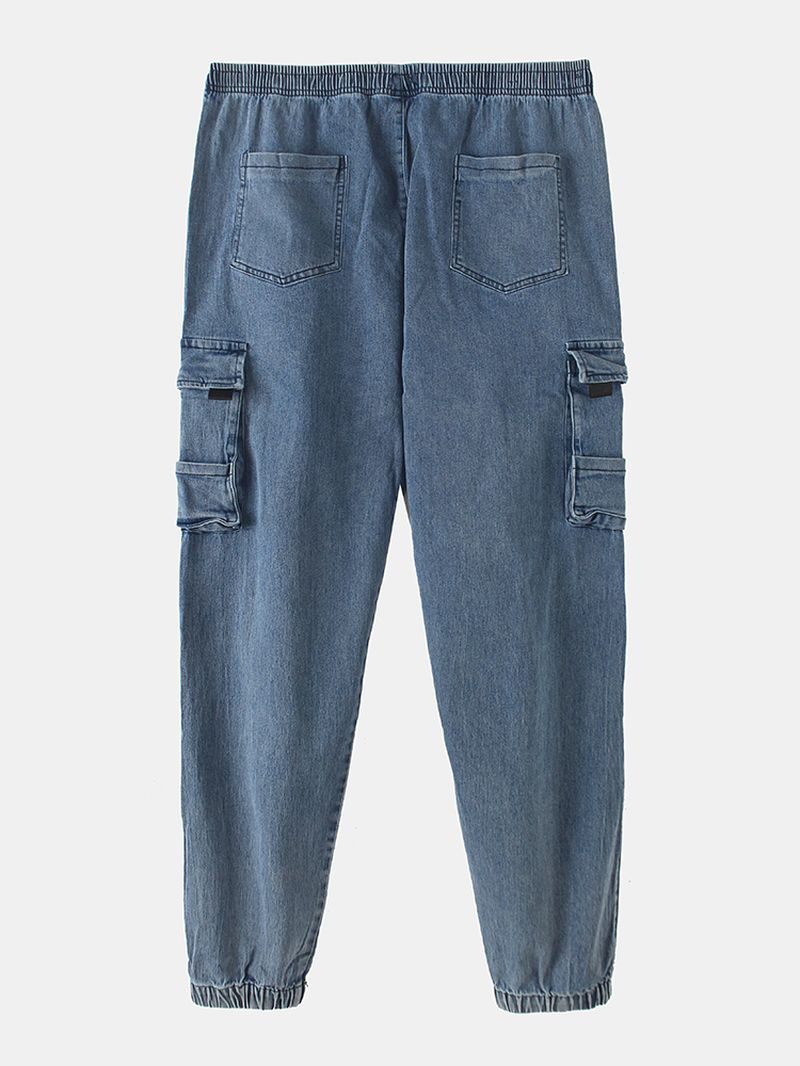 Heren Katoenen Cargo-stijl Trekkoord Elastische Enkel Denim Broek Met Meerdere Zakken