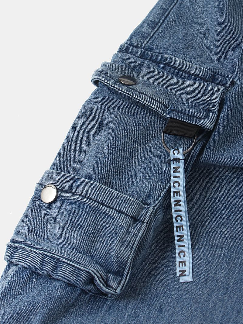 Heren Katoenen Cargo-stijl Trekkoord Elastische Enkel Denim Broek Met Meerdere Zakken