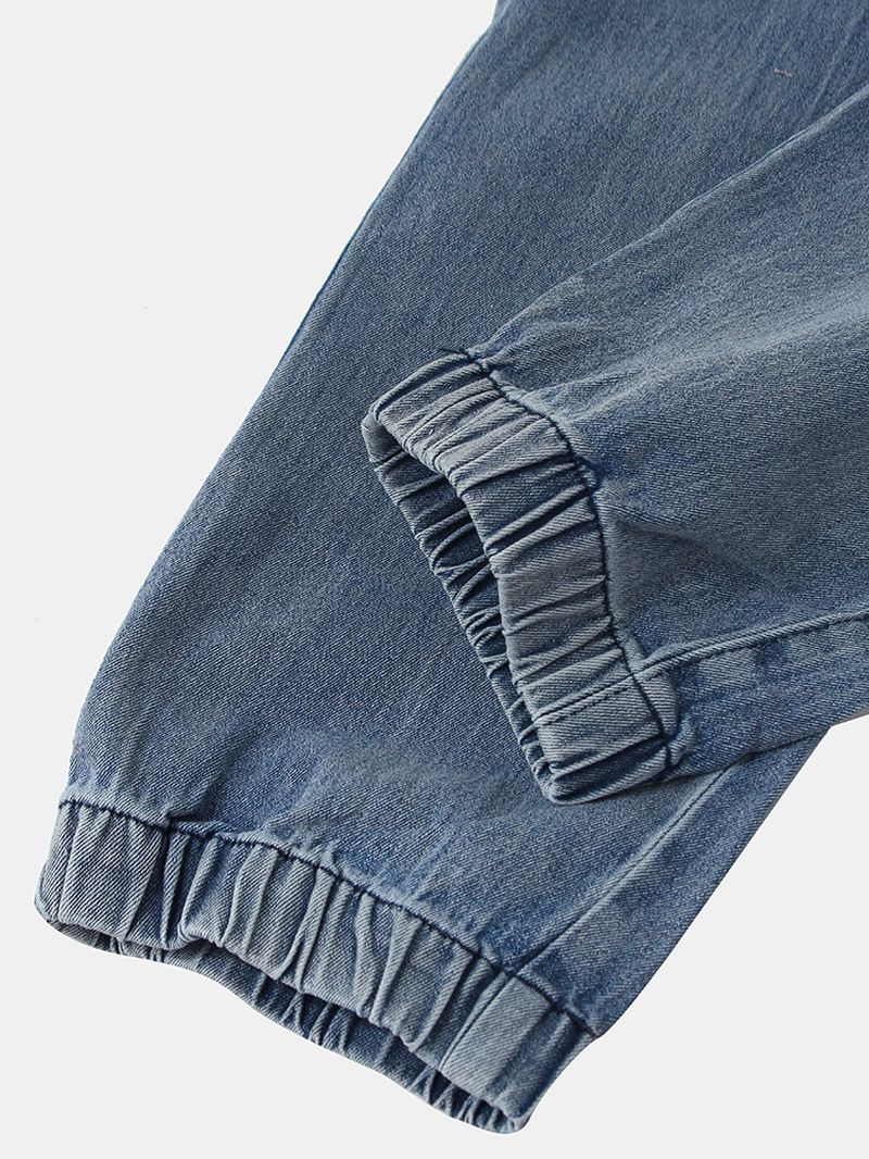 Heren Katoenen Cargo-stijl Trekkoord Elastische Enkel Denim Broek Met Meerdere Zakken