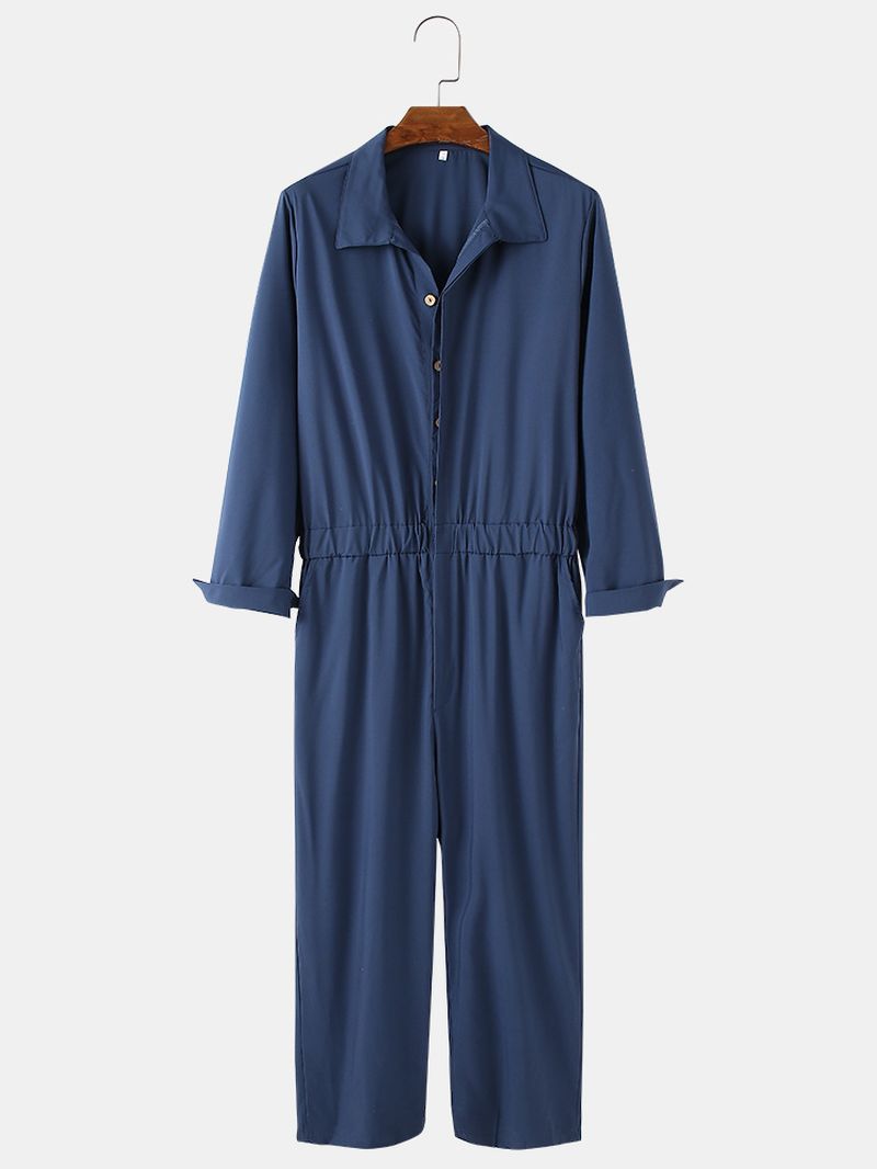 Heren Katoenen Effen Kleur Button-up Reverskraag Casual Jumpsuits