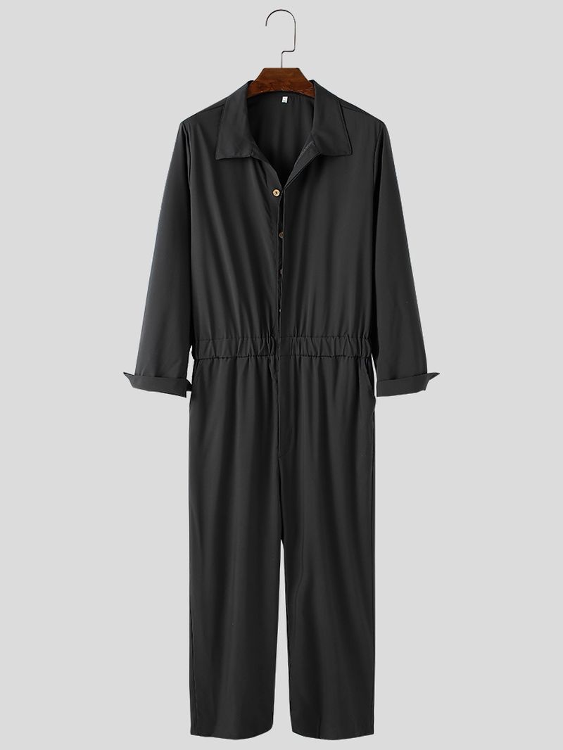 Heren Katoenen Effen Kleur Button-up Reverskraag Casual Jumpsuits