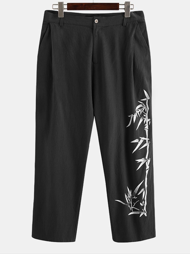 Heren Katoenen Oosterse Print Ademende Knoop Casual Broek