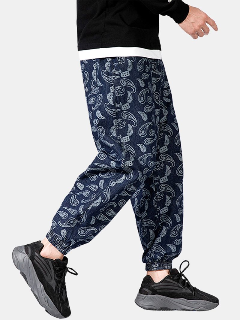 Heren Paisley Print Trekkoord Etnische Stijl Jogger Broek Met Zak