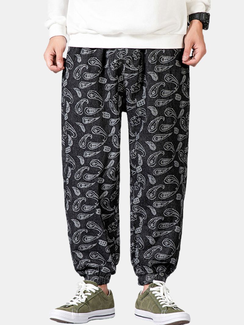 Heren Paisley Print Trekkoord Etnische Stijl Jogger Broek Met Zak