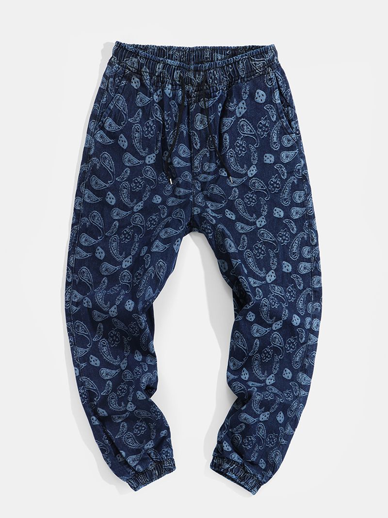 Heren Paisley Print Trekkoord Etnische Stijl Jogger Broek Met Zak