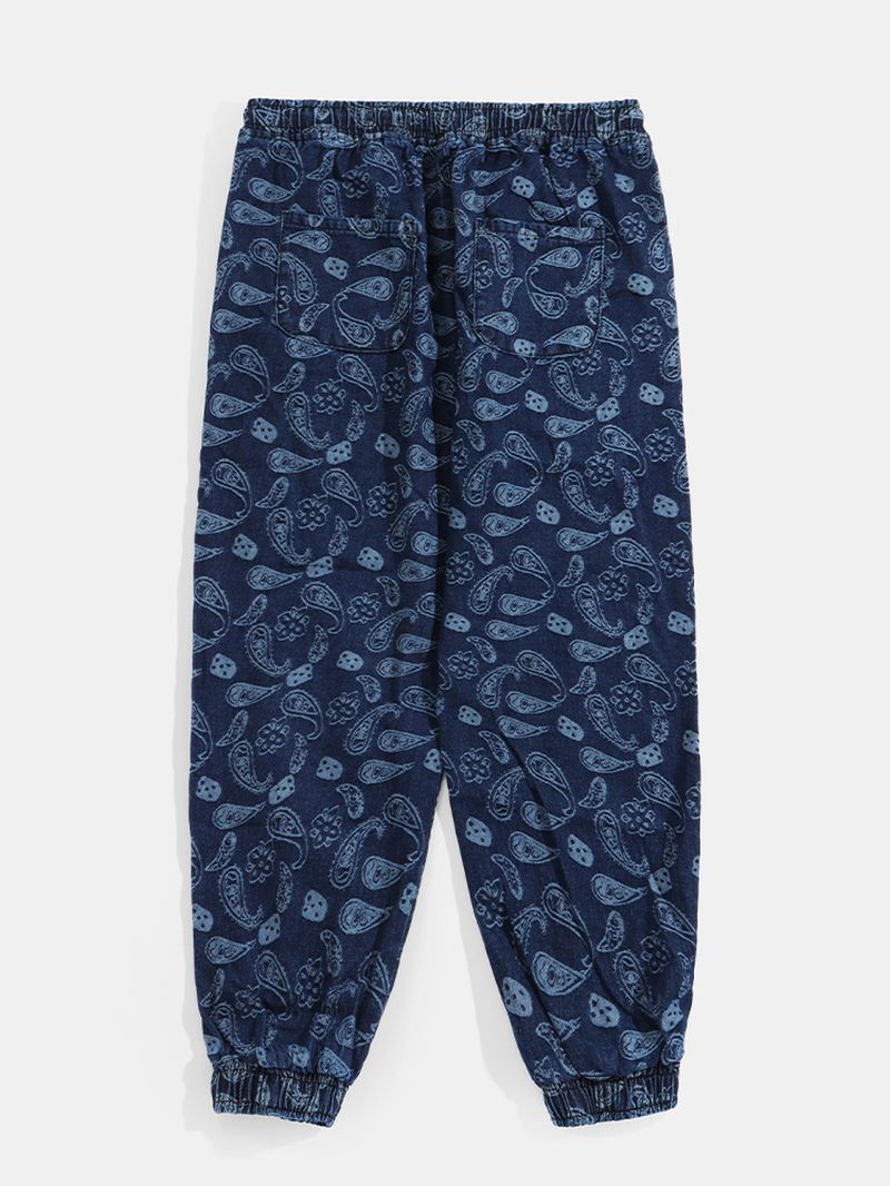 Heren Paisley Print Trekkoord Etnische Stijl Jogger Broek Met Zak