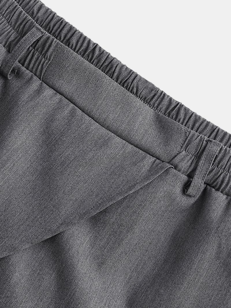 Heren Vintage Bijgesneden Effen Kleur Onregelmatige Zoom Elastische Taille Mode Kuitlengte Broek