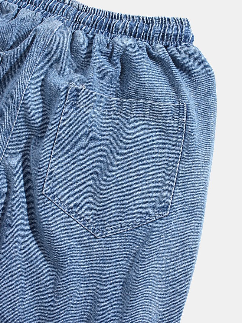 Heren Zijstreep Casual Trekkoord Elastische Enkel Gewassen Denim Broek Met Zak