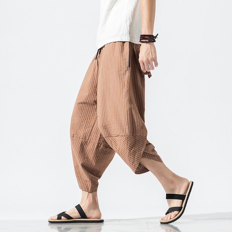 Heren Zomer Chinese Stijl Linnen Streep Losse Casual Broek