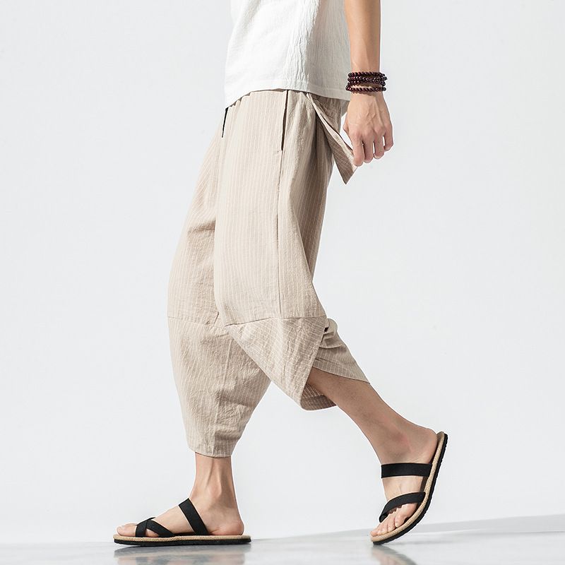 Heren Zomer Chinese Stijl Linnen Streep Losse Casual Broek