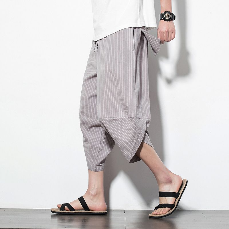 Heren Zomer Chinese Stijl Linnen Streep Losse Casual Broek