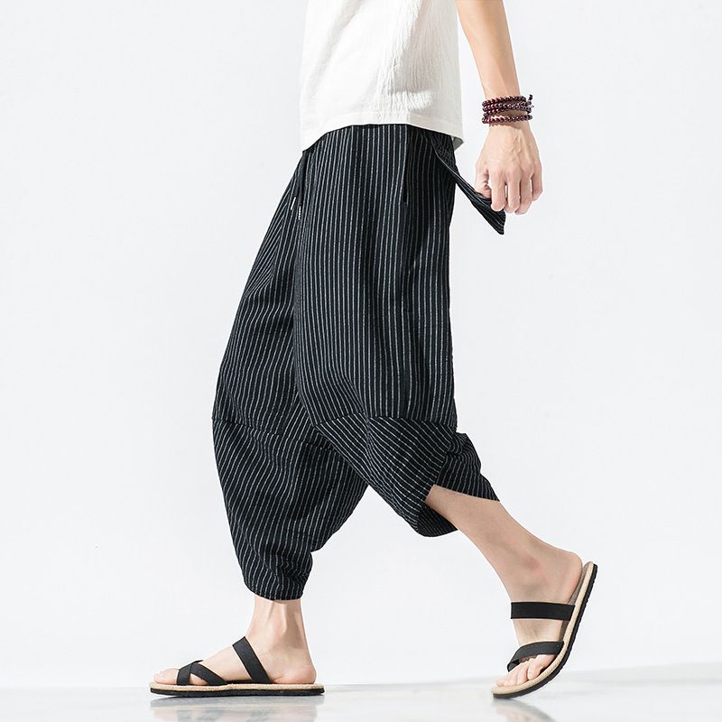 Heren Zomer Chinese Stijl Linnen Streep Losse Casual Broek