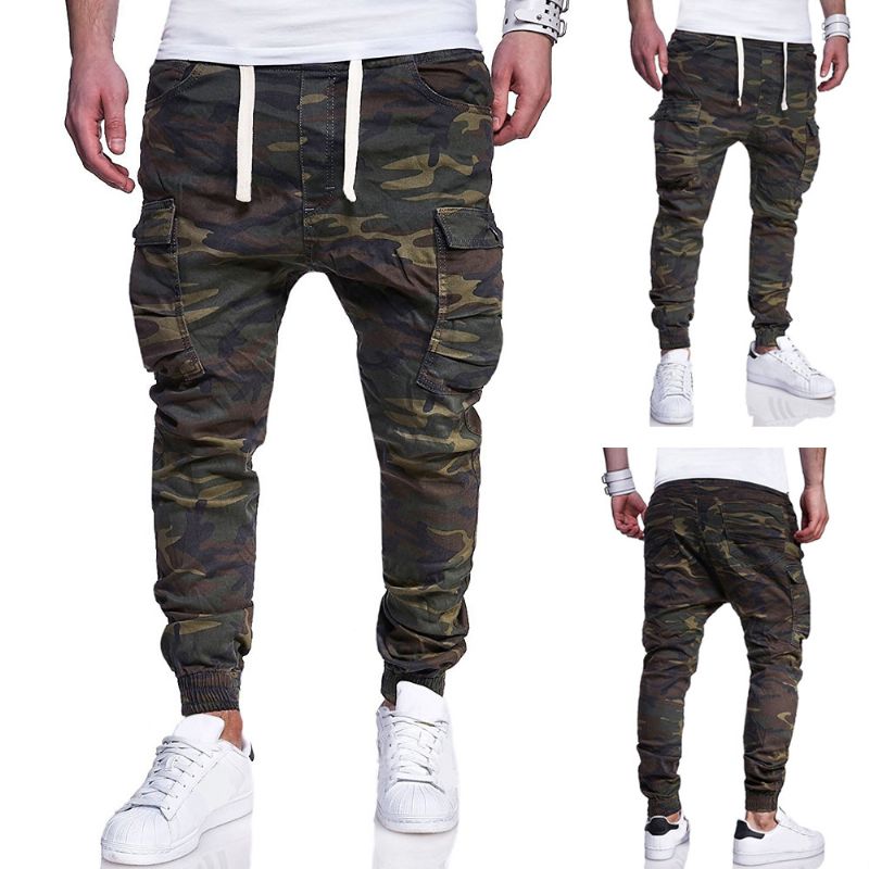 Herenmode Camouflage Bedrukte Tether Belt Casual Broek