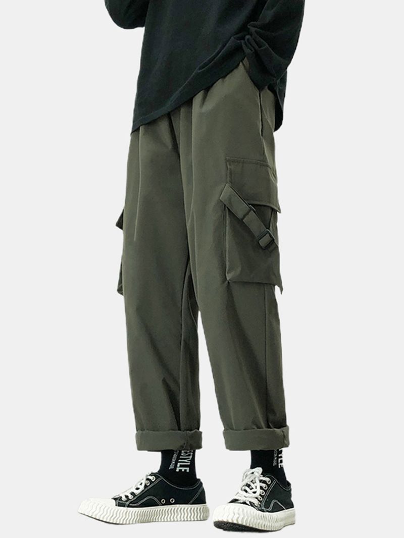 Herenzak Met Trekkoord Elastische Taille Effen Kleur Midden Taille Cargo Broek