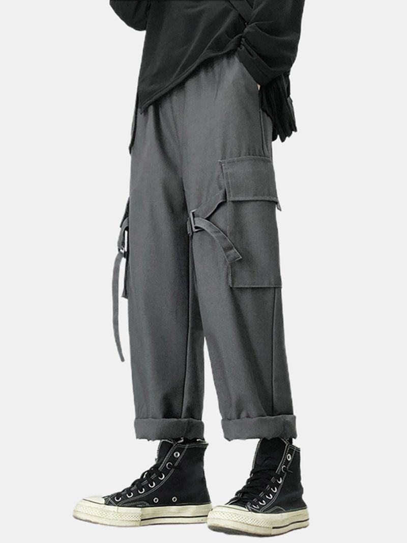 Herenzak Met Trekkoord Elastische Taille Effen Kleur Midden Taille Cargo Broek