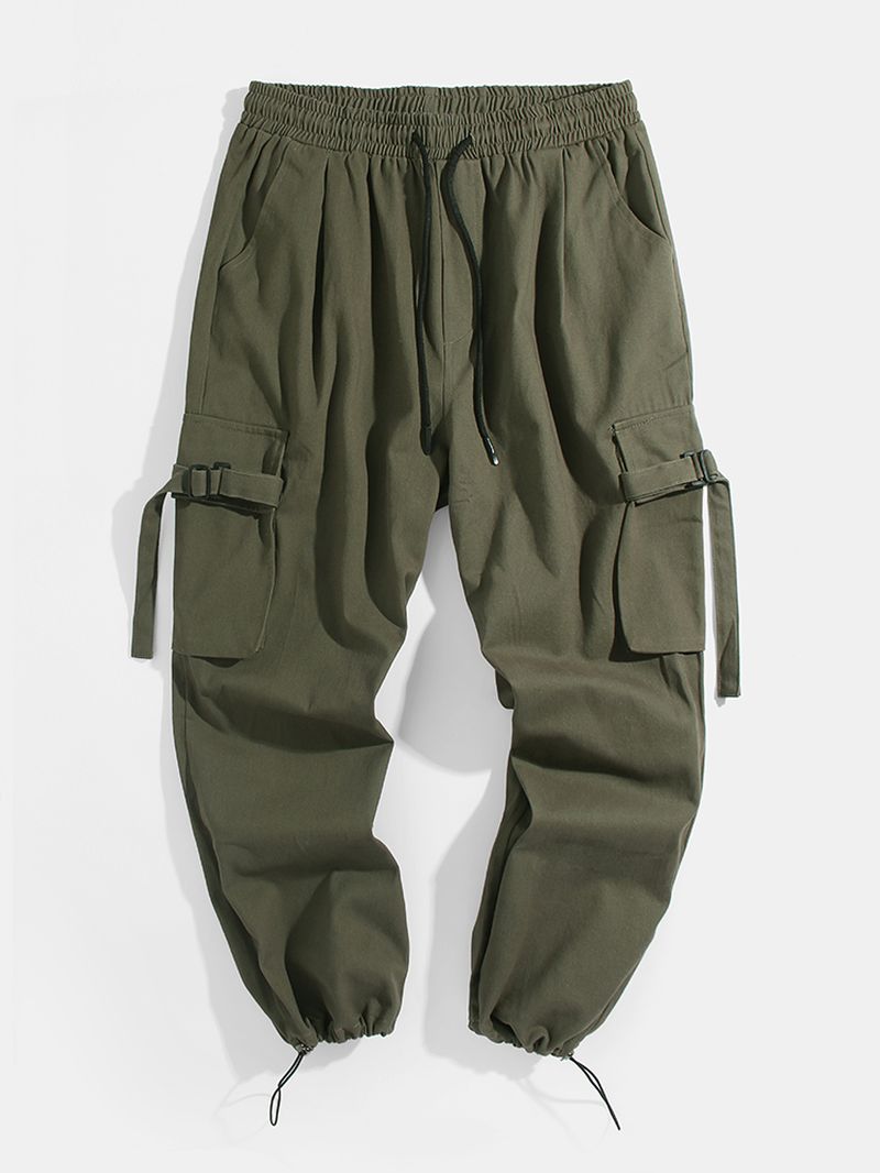 Herenzak Met Trekkoord Elastische Taille Effen Kleur Midden Taille Cargo Broek