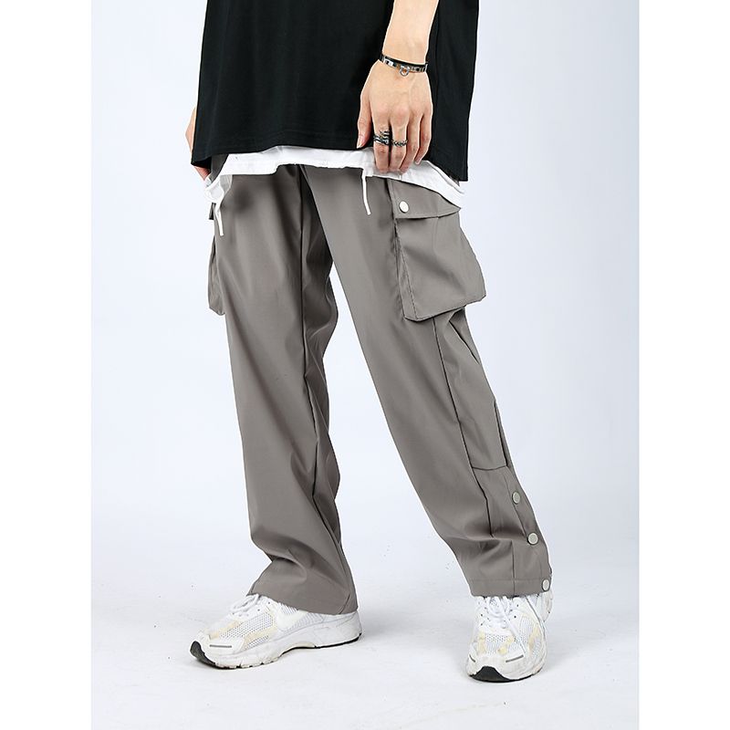 High Street Multi-pocket Casual Broek Voor Mannen En Vrouwen Side Breasted Trekkoord Cargo Broek Harajuku Solid Losse Broek