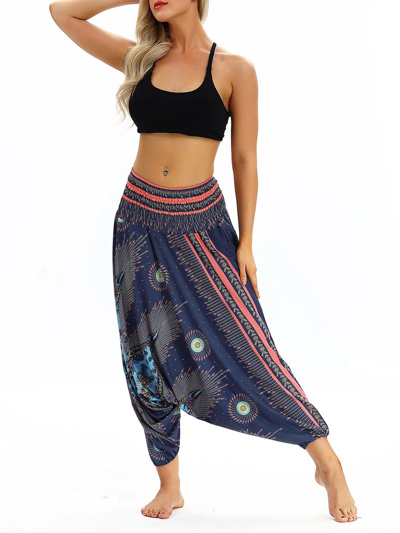 Hoge Taille Thaise Etnische Print Casual Losse Yoga Harembroek