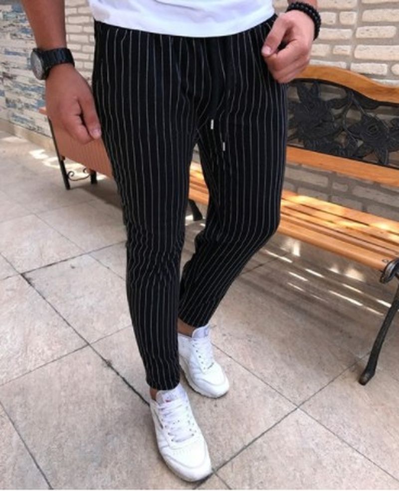 Hot Sale Gestreepte Casual Broek Voor Heren