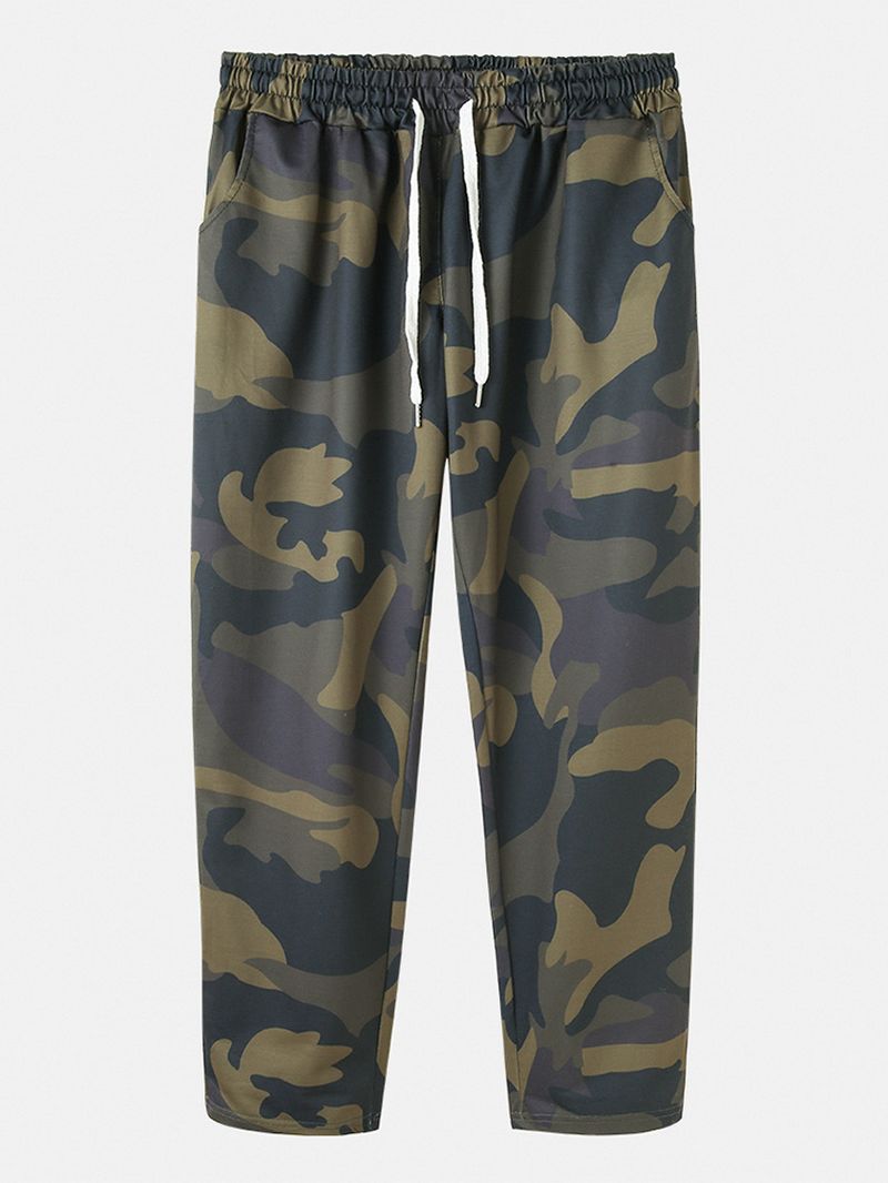 Katoenen Heren Camouflage Trekkoord Casual Broek Met Zak