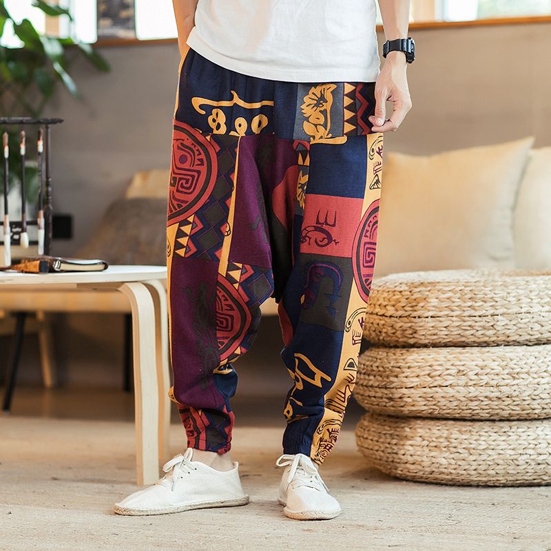 Losse Hiphop Nationale Stijl Linnen Casual Broek Heren Los