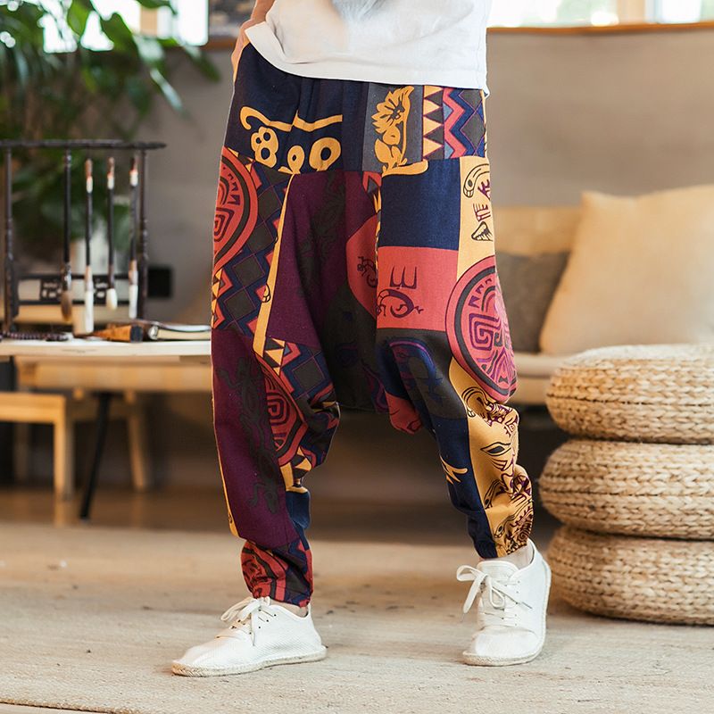 Losse Hiphop Nationale Stijl Linnen Casual Broek Heren Los