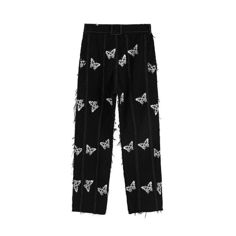 Ming Series Butterfly Full-print Straight Leg Broek Hip-hop Street Personality Stitching