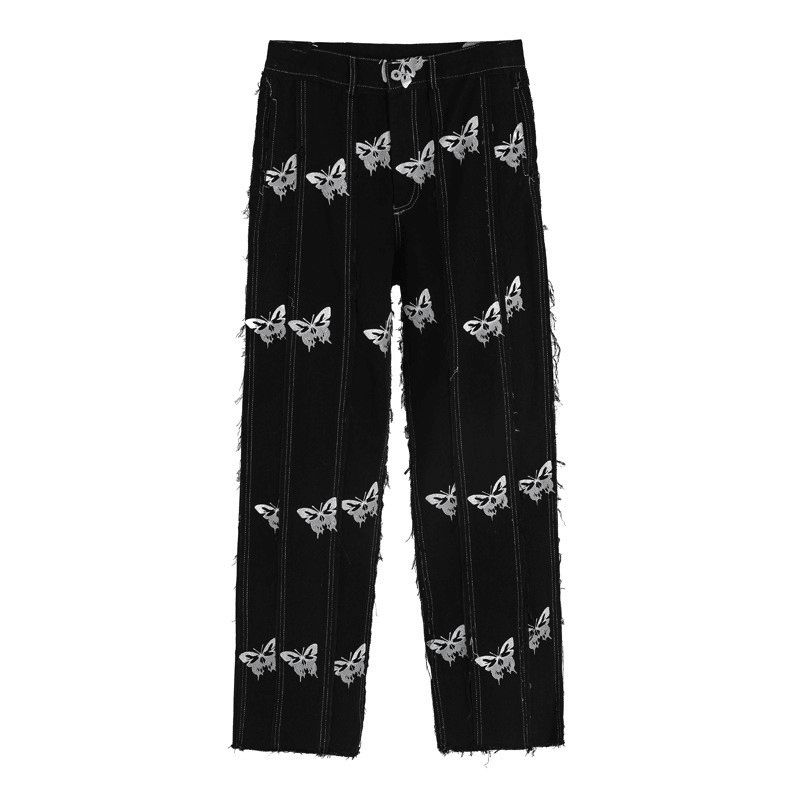 Ming Series Butterfly Full-print Straight Leg Broek Hip-hop Street Personality Stitching