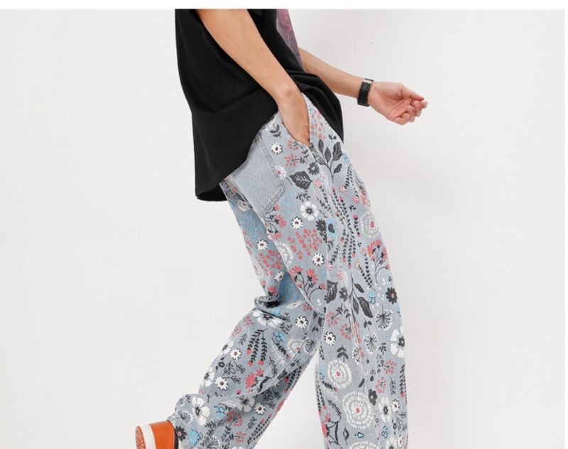 Mode Printing Floral Doodle Bedrukte Jeans Voor Heren