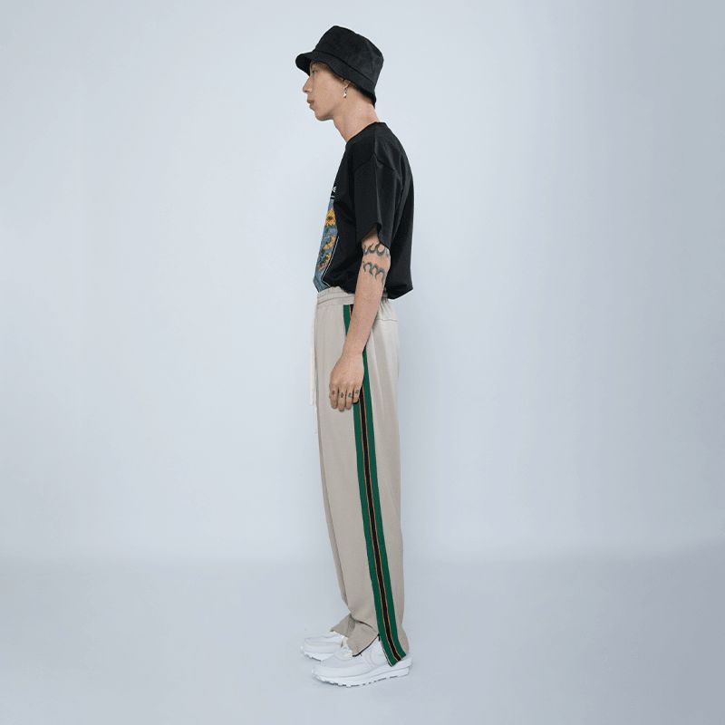 Nationale Tij Casual Broek Mannelijke Hiphop Tij Merk Sportbroek Losse Rechte Paar Gestreepte Broek