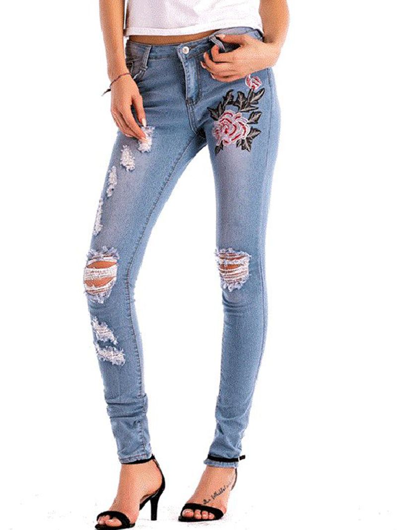 Skinny Geborduurde Jeans Met Stretch En Hoge Taille