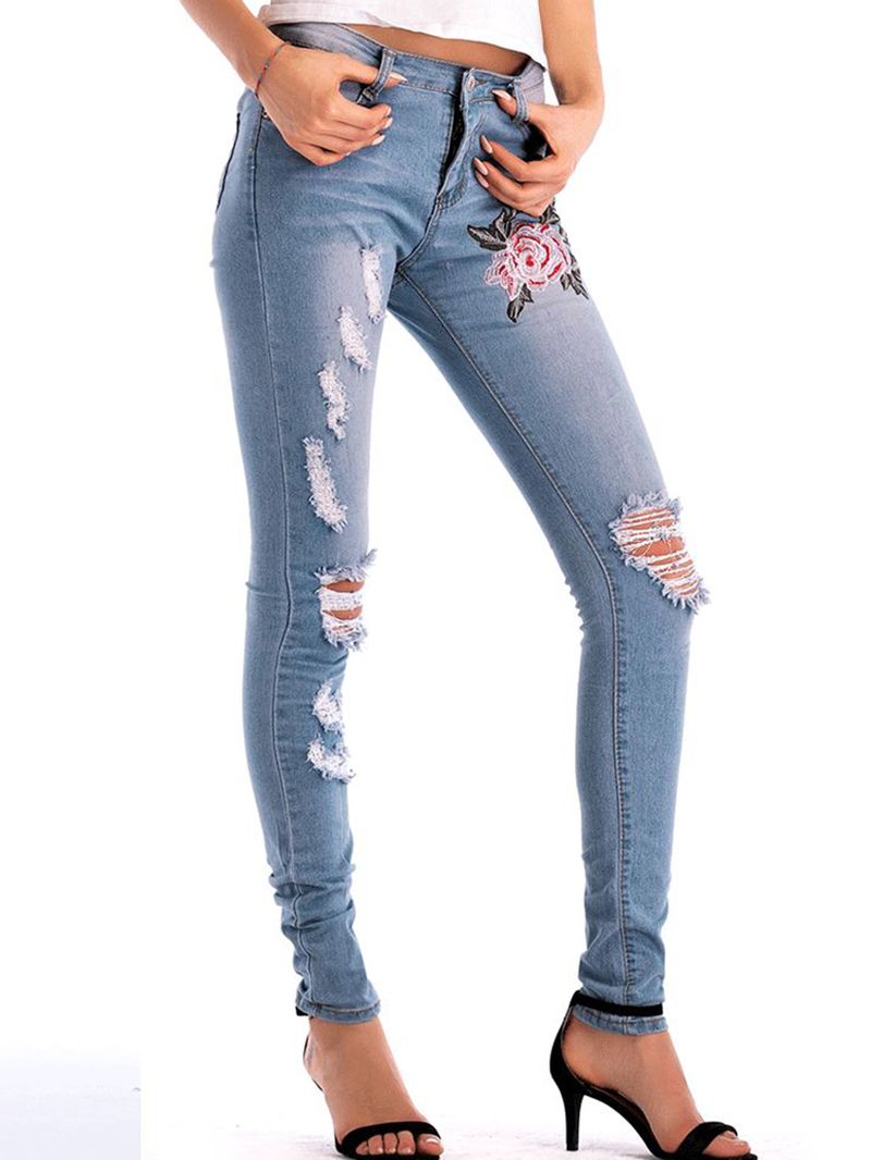 Skinny Geborduurde Jeans Met Stretch En Hoge Taille