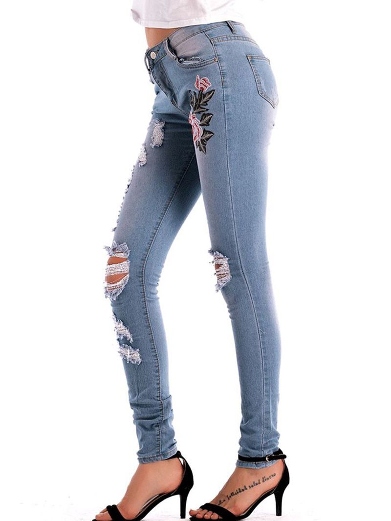 Skinny Geborduurde Jeans Met Stretch En Hoge Taille