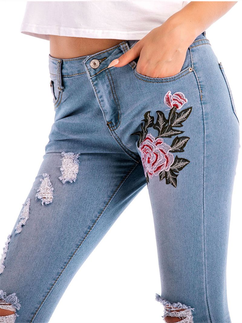 Skinny Geborduurde Jeans Met Stretch En Hoge Taille