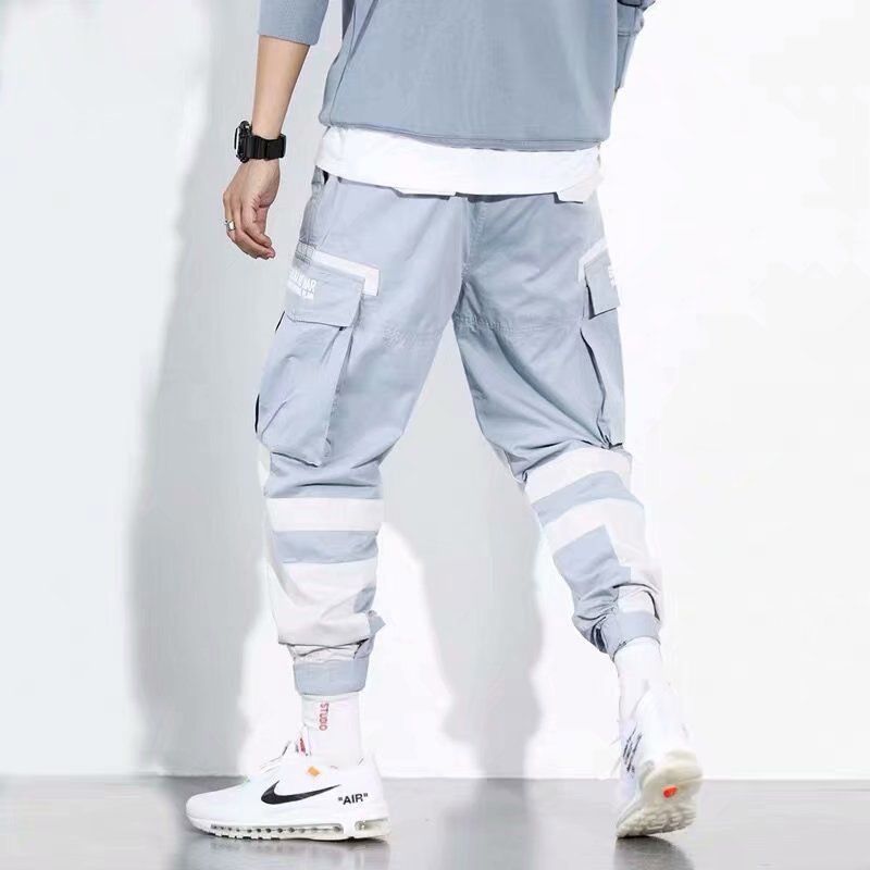 Stiksels Contrast Kleur Hip-hop Overalls Mannen Trend Losse En Wilde Tie-footed National Tide Casual Harembroek