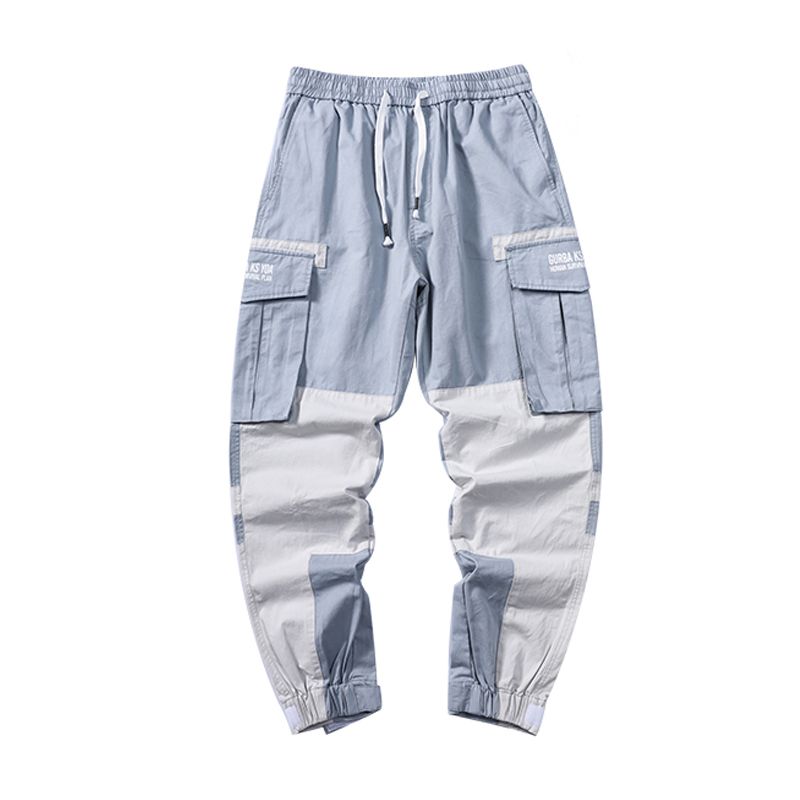 Stiksels Contrast Kleur Hip-hop Overalls Mannen Trend Losse En Wilde Tie-footed National Tide Casual Harembroek