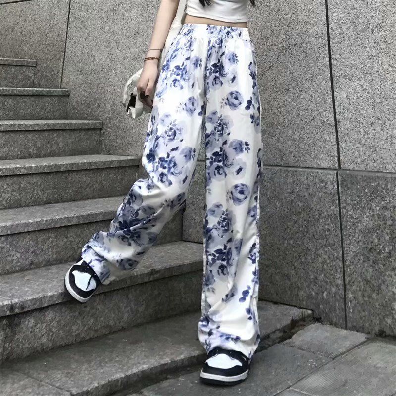 Tie-dyed Bloemen Wijde Broek Heren Los En Casual Dweilen Van De Vloer