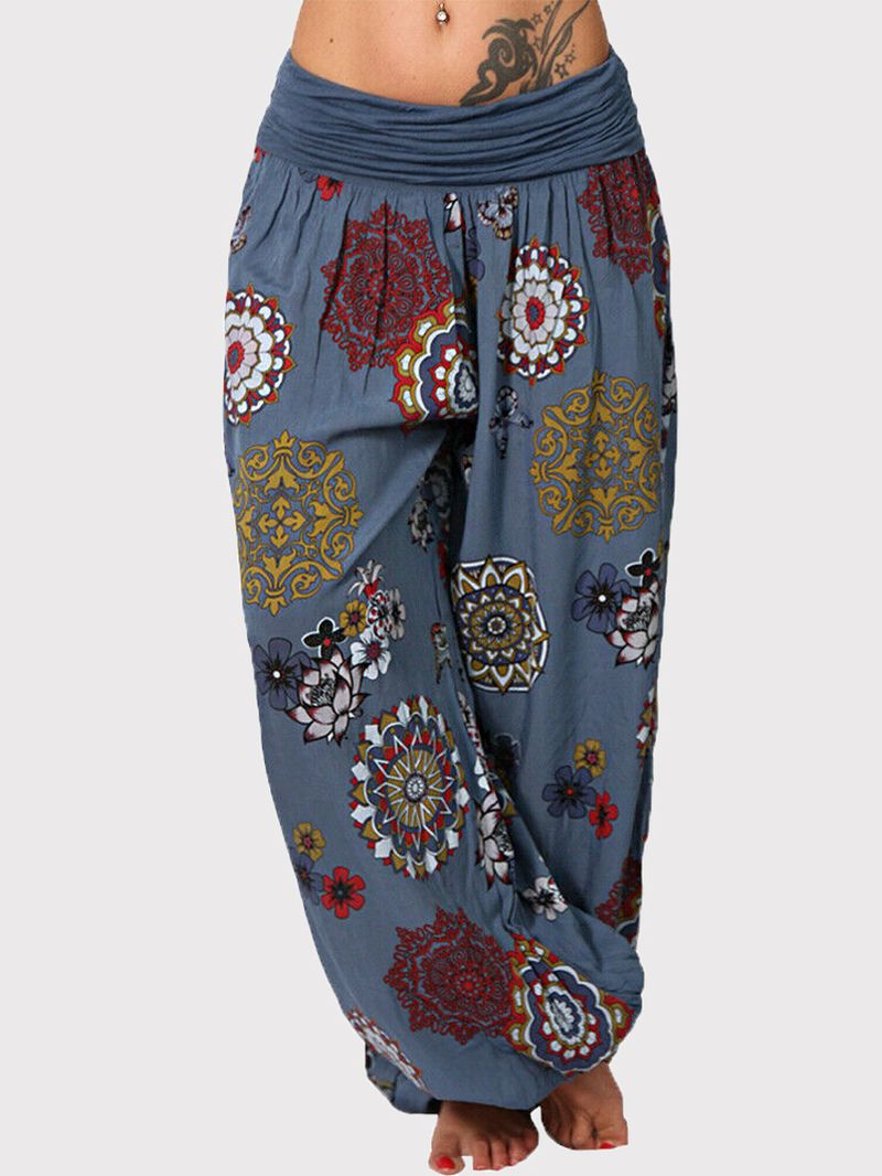 Vintage Bloemenprint Bloeiers Hoge Taille Sport Yoga Losse Broek