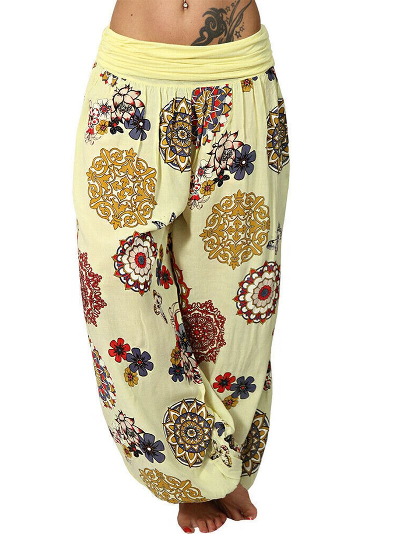 Vintage Bloemenprint Bloeiers Hoge Taille Sport Yoga Losse Broek