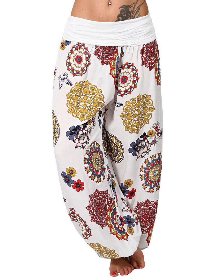 Vintage Bloemenprint Bloeiers Hoge Taille Sport Yoga Losse Broek