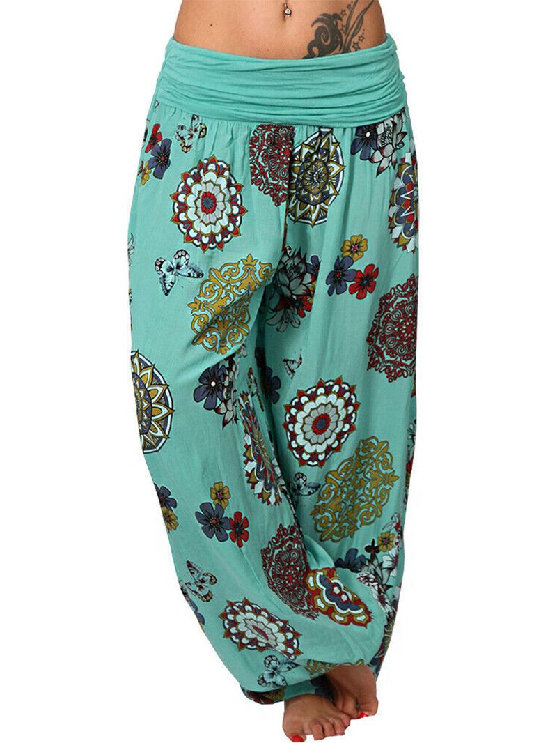 Vintage Bloemenprint Bloeiers Hoge Taille Sport Yoga Losse Broek