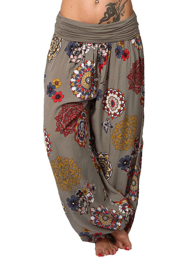 Vintage Bloemenprint Bloeiers Hoge Taille Sport Yoga Losse Broek