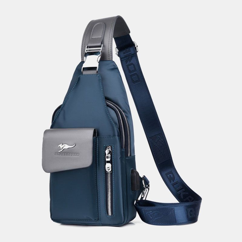 Heren Oxford Usb Opladen Hoofdtelefoon Gat Ontwerp Borsttas Multifunctionele Multi-pocket Waterdichte Crossbody Schoudertas