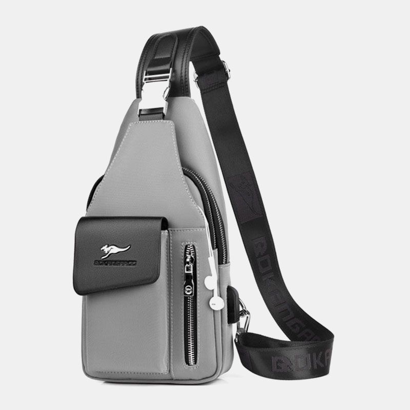 Heren Oxford Usb Opladen Hoofdtelefoon Gat Ontwerp Borsttas Multifunctionele Multi-pocket Waterdichte Crossbody Schoudertas