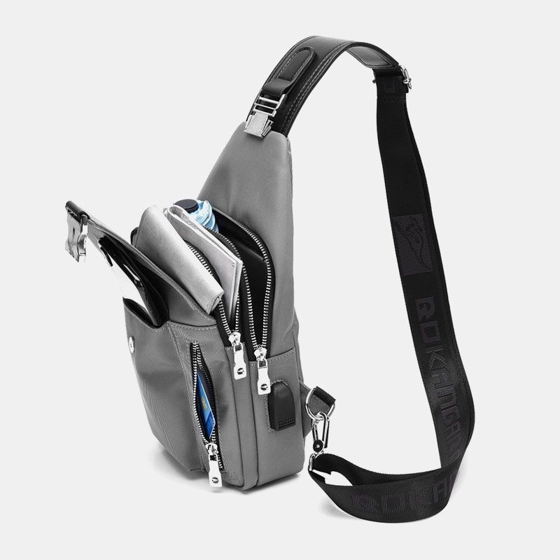 Heren Oxford Usb Opladen Hoofdtelefoon Gat Ontwerp Borsttas Multifunctionele Multi-pocket Waterdichte Crossbody Schoudertas