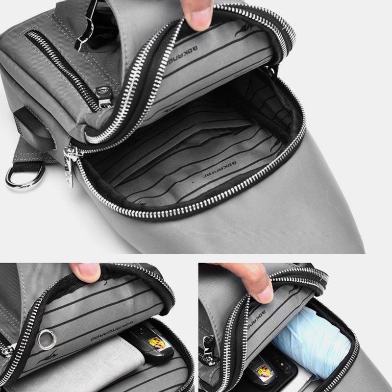 Heren Oxford Usb Opladen Hoofdtelefoon Gat Ontwerp Borsttas Multifunctionele Multi-pocket Waterdichte Crossbody Schoudertas